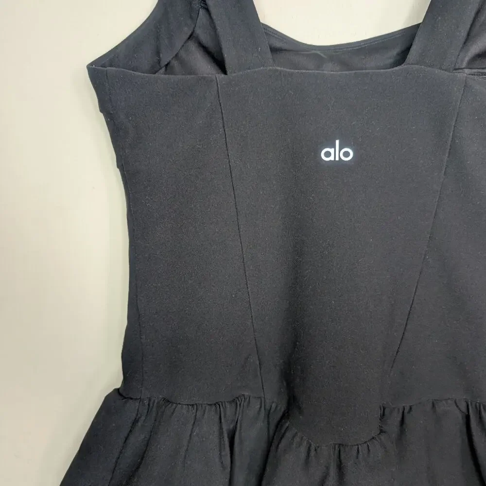Alo Yoga Alosoft Break Point Tennis Dress in Black, Size Medium